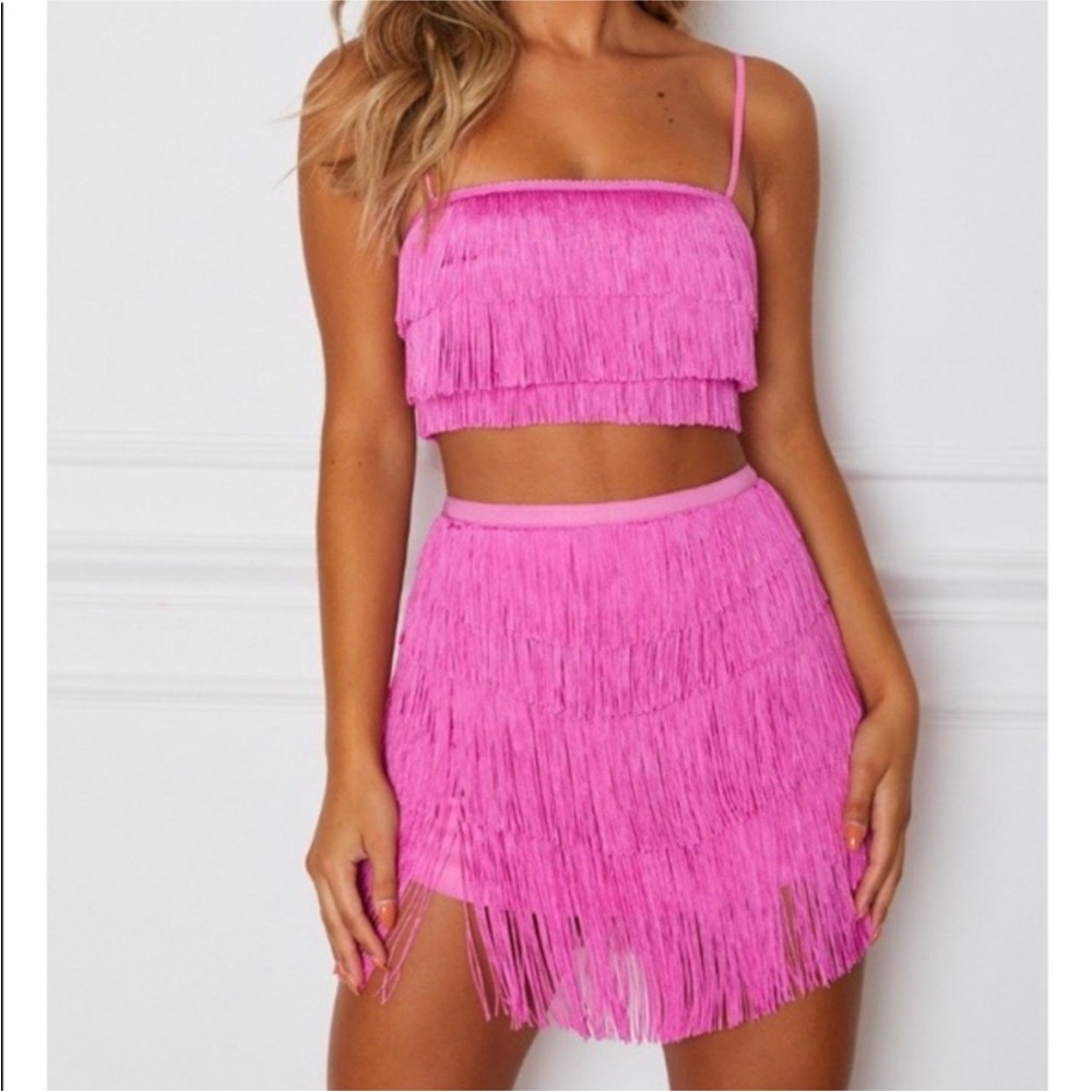 White Fox Boutique Fringe Skirt Set